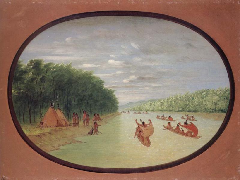 George Catlin Primitive Sailing by the Winnebago indians France oil painting art